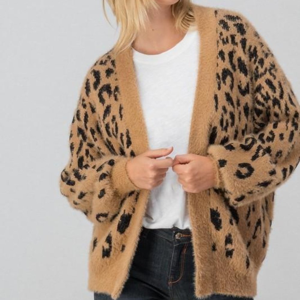 Leopard Print Open Front Cardigan